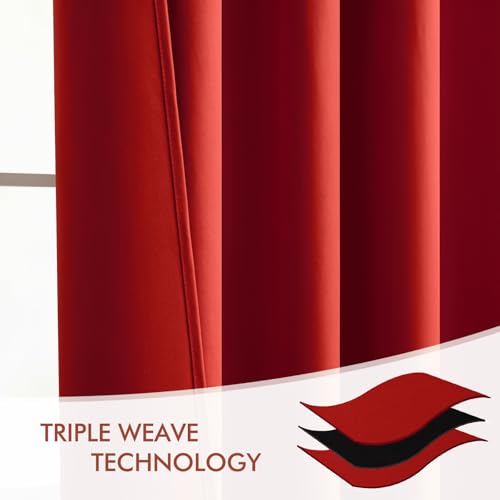 Christmas Red Back Tab Blackout Curtains 52x96 Inch Long 2 Panels (2 Count)