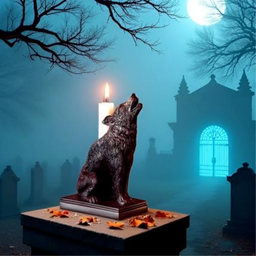 Gothic Black Wolf Candle Holder Statue