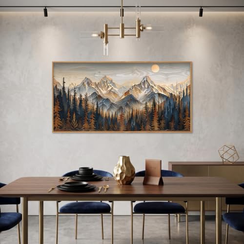 Rustic Pine Tree Mountain Framed Canvas Wall Art Set