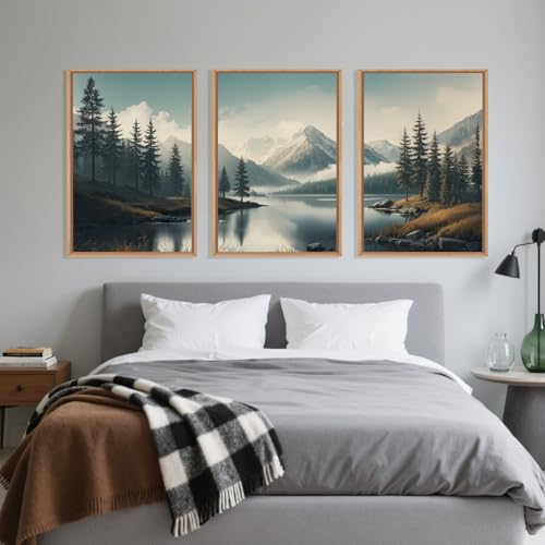 Large Mountain Misty Forest Framed Canvas Wall Art