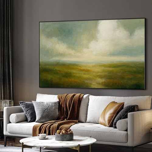 46"x72" Extra Large Framed Wall Art Soft Pastel Hills Dreamy Landscape Illustration for Home Living Room Bedroom Decor