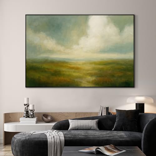 46"x72" Extra Large Framed Wall Art Soft Pastel Hills Dreamy Landscape Illustration for Home Living Room Bedroom Decor