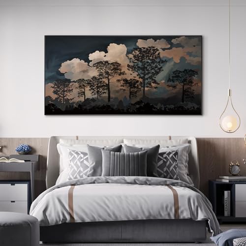 36"x72" Extra Large Framed Wall Art Silhouetted Trees at Dusk