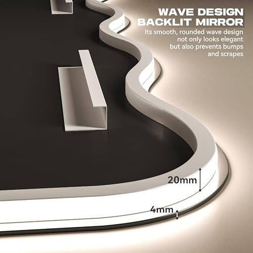 36"x36" Wavy Mirror with Lights Frameless Backlit LED Wall Mirror