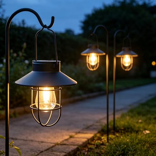 4 Pack Hanging Solar Lantern Lights with Shepherd Hook (4 Count)