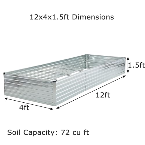 12x4x1.5ft Galvanized Raised Garden Bed