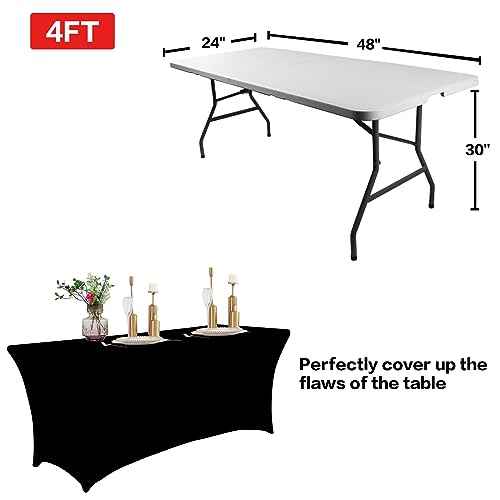 4FT Black Table Cloth for Rectangular Spandex Table Cover