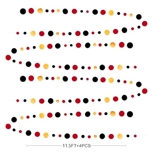Gold Black Red Party Decorations Circle Dots Streamer Hanging Paper Polka Dots Garland for Graduation Birthday Wedding Anniversary Holiday Pirate Poker Casino Las Vegas Party Supplies