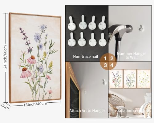 Watercolor Wildflower Framed Canvas Wall Art Set of 3 (3 Count)