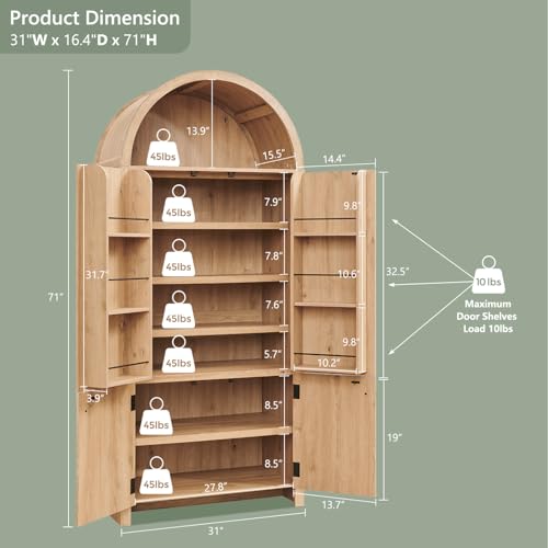 71" Tall Arched Bathroom Storage Cabinet