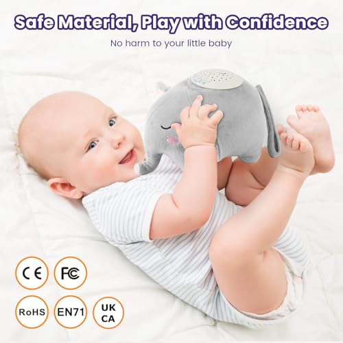 Baby Elephant Soother Toy with Starry Night Light Projector