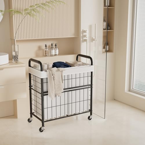 145L Rolling laundry Sorter Hamper Basket 3 Section with Wheels