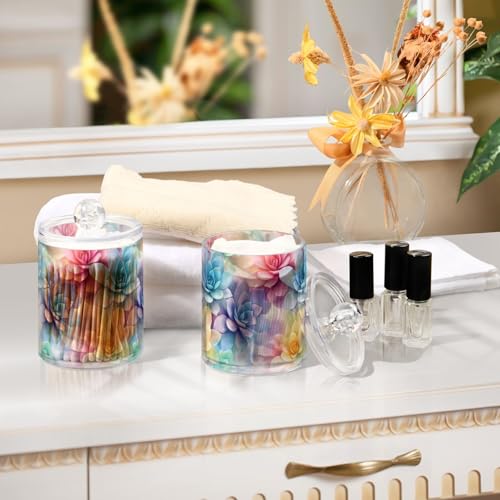 2 Pack Qtip Holder Organizer Dispenser Succulent Cactus Pattern Bathroom Storage Canister Cotton Ball Holder Container for Cotton Pads (2 Count)