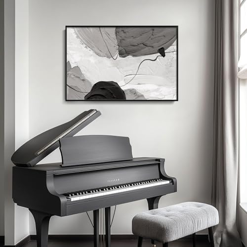 Large Framed Black and White Gray Modern Abstract Wall Art