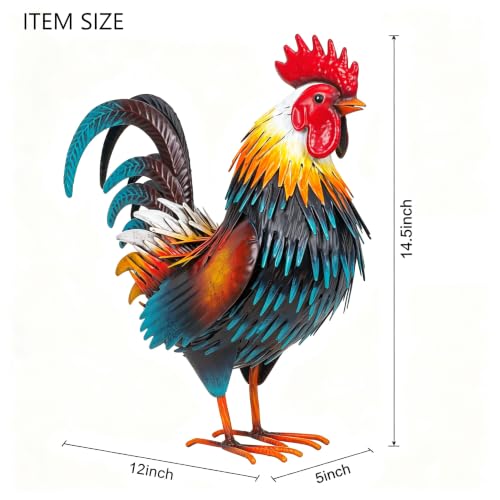Rooster Garden Statue Sculpture Metal Chicken Yard Decor Outdoor Figurines Patio Backyard Decoration