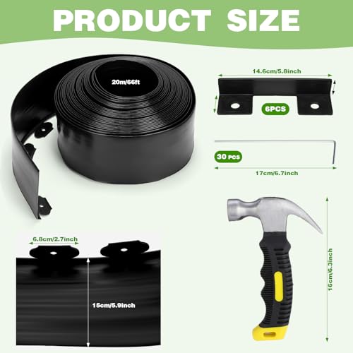 6 Inch Tall 66 ft Length Landscape Plastic Edging Kit with Hammer Spikes Plastic Garden Flower Bed Edging Landscape Border for Gardens Border Grass Yard Lawn