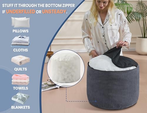 Pouf Ottoman Foot Stools with Foam Small Ottoman for Living Room Corduroy Ottomans Pouf 26x18 Floor Poufs Foot Rest for Chair Brown Hassocks and Ottomans