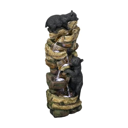 39.3 Inch 5 Tier Outdoor Garden Water Fountain Bears Climbing Tree Resin Fountain with LED Lights for Garden Patio Folding Patio Deck