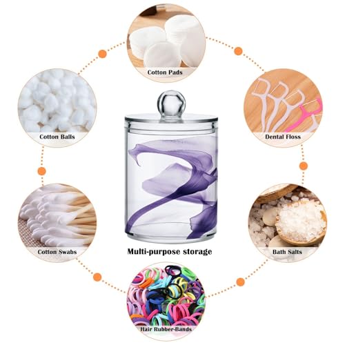 2 Pack Qtip Holder Organizer Dispenser Purple Calla Lily Flower Bathroom Storage Canister Cotton Ball Holder Container for Cotton Pads (2 Count)