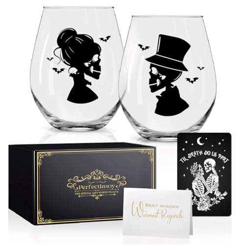 Halloween Skull Wine Glass 2 Piece with Gift Box Couple Gifts