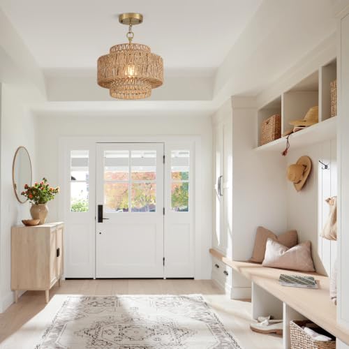 12.6" Gold Rattan Pendant Light