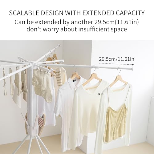Foldable Clothes Drying Rack with Aluminum 4 Rods 16 Clips
