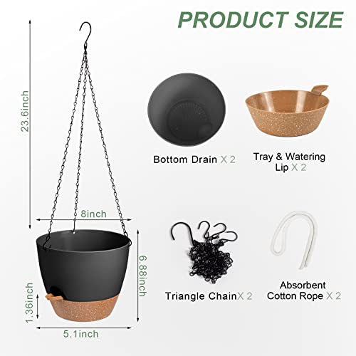 8 Inch Self Watering Hanging Planters for Indoor Outdoor Plants (2 Count)