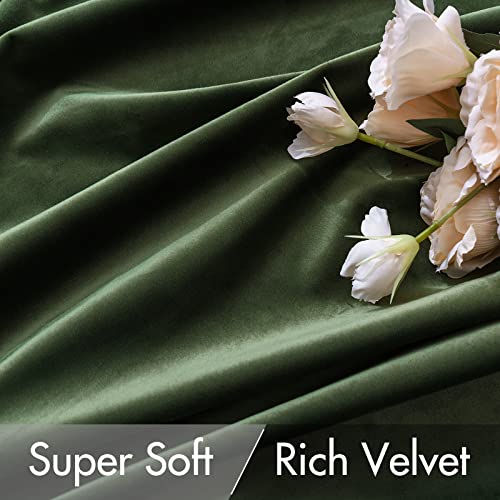 Olive Green Velvet Pinch Pleat Blackout Curtains W52 X L120 Inches (2 Count)