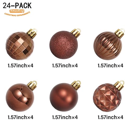 24ct Brown Christmas Ball Ornaments for Tree Decorations (24 Count)