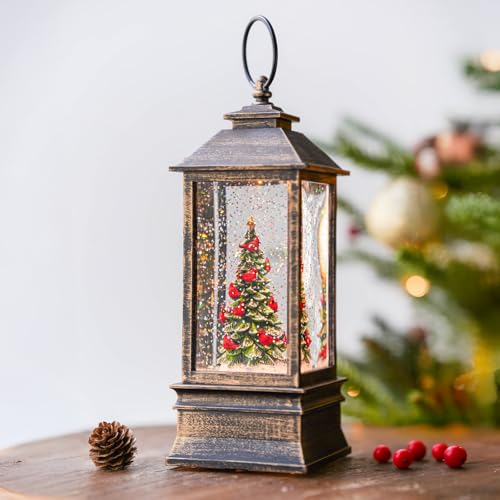 10'' Lighted Christmas Tree Cardinal Music Snow Globe Water Lantern with Swirling Glitter Decoration for Christmas Home