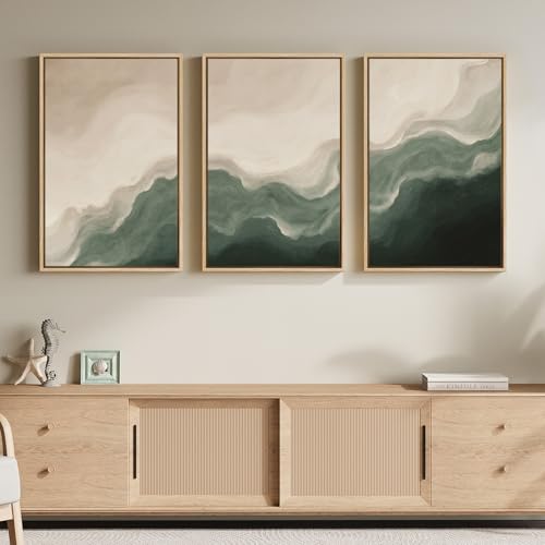 Framed Green and Beige Minimalist Abstract Wall Art (3 Count)