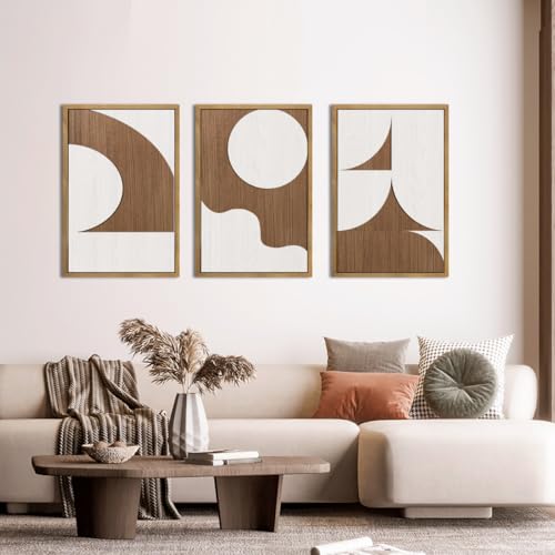 Large Abstract Brown Geometric Wall Art Set