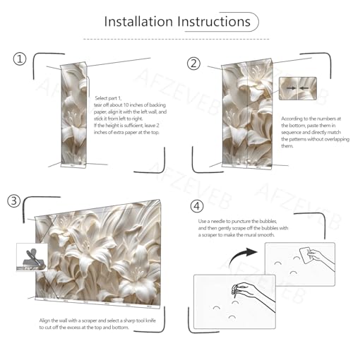 3D Beige Flower Peel and Stick Wallpaper Walls Mural for Bedroom