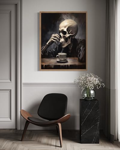 Skull Drinking Coffee Poster Art Print