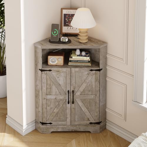 Farmhouse Corner Cabinet with Charging Station
