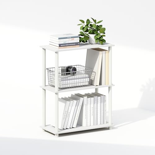 Turn-N-Tube Book Shelf, 3-Tier Bookshelf, Bookcase with Multipurpose Compact Display Rack, 11.6 x 23.6 x 29.6, for Living Room, Bedroom, Home Office, White/White