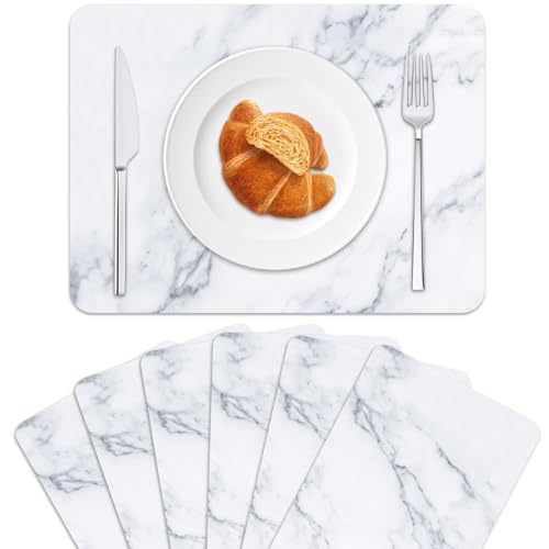 Marble Plastic Placemats Set of 6 Marbles Table Mats 17×13×0.04in (6 Count)