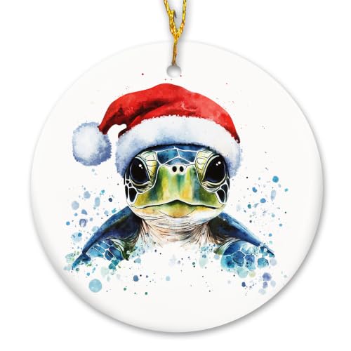 Coastal Santa Sea Turtle Christmas Ceramic Ornament