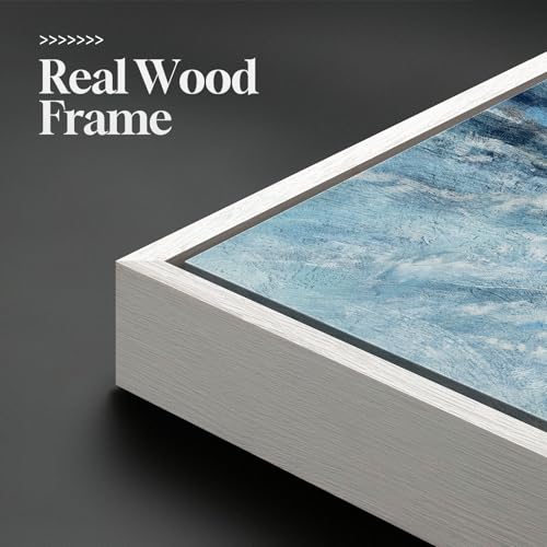 Extra Large Framed Blue Coastal Abstract Wall Art for Living Room