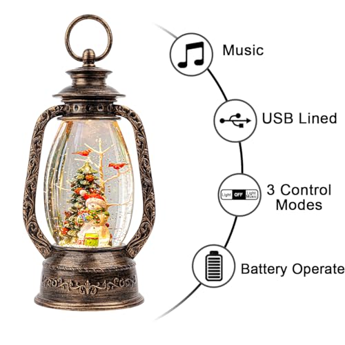 Christmas Snow Globe Lantern Water Glittering Snowman with Christmas Tree