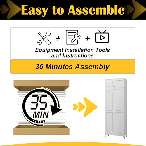 90”Metal Pantry Storage Cabinet with Doors & 4 Adjustable Shelves