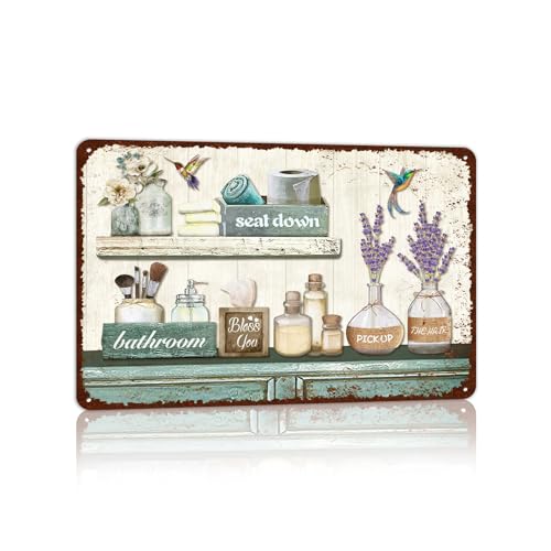 Farmhouse Bathroom Metal Tin Signs Rustic Flower Country Wall Art Decor