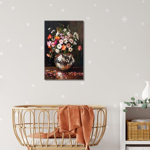 Colorful Moody Florals Disco Ball Canvas Wall Art