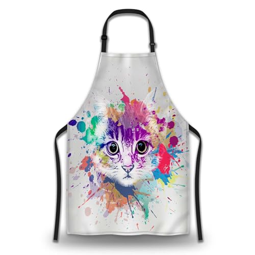 Housewife Apron for Women Abstract Colorful Cat Fun Aprons for Men for Kitchen Cooking Restaurant BBQ Painting Crafting Gardening 27”