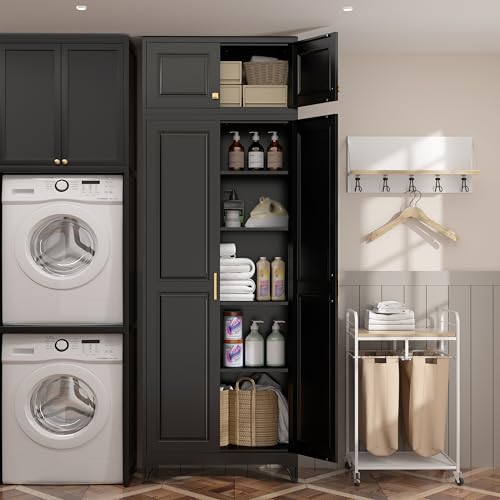 90”Metal Pantry Storage Cabinet with Doors & 4 Adjustable Shelves