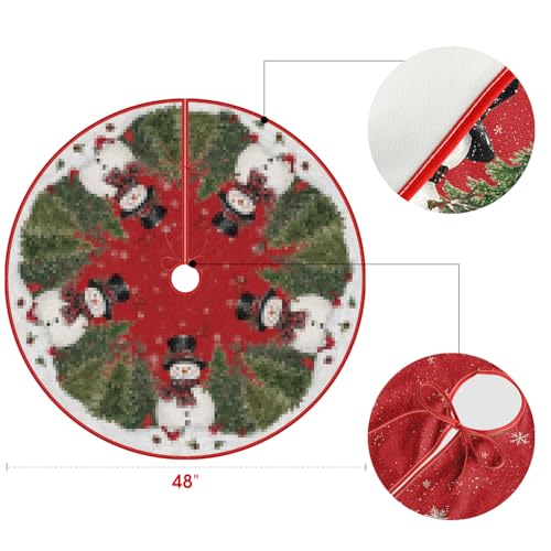 Cardinals Cedar Snowman with Scarf Christmas Tree Skirt 48"