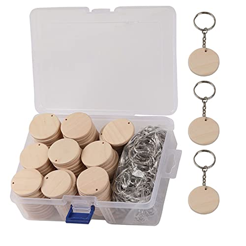 50pcs Round Wood Circles with Keychain