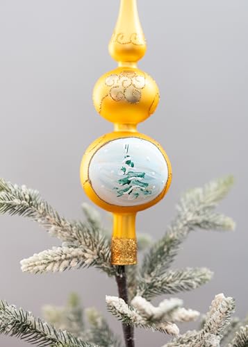 13 Inch Gold Christmas Tree Topper Red Mouth Blown 16 Inch Tree Topper Champagne Christmas Tree Topper Hand Decorated Made in Poland