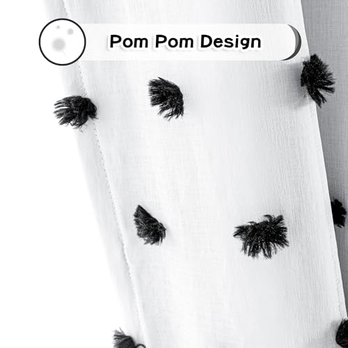 100% Blackout Curtains for Bedroom Total Light Blocking Curtains 84 Inch Long Room Darkening 2 Panels Grommet Double Layer Curtains Privacy Window Drapes with Black Pom Pom Sheer 50" x 84" (2 Count)