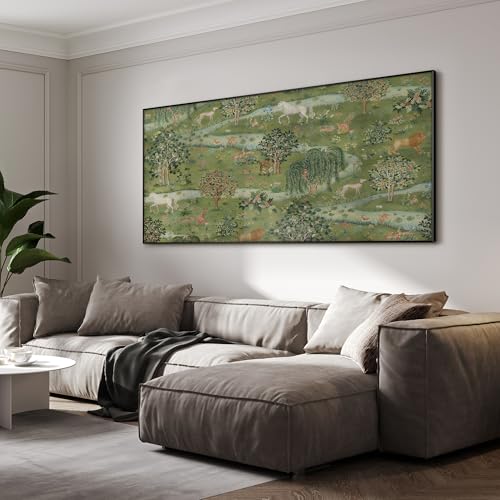 24"x46" Extra Large Framed Wall Art Medieval Fantasy Forest with Woodland Animals